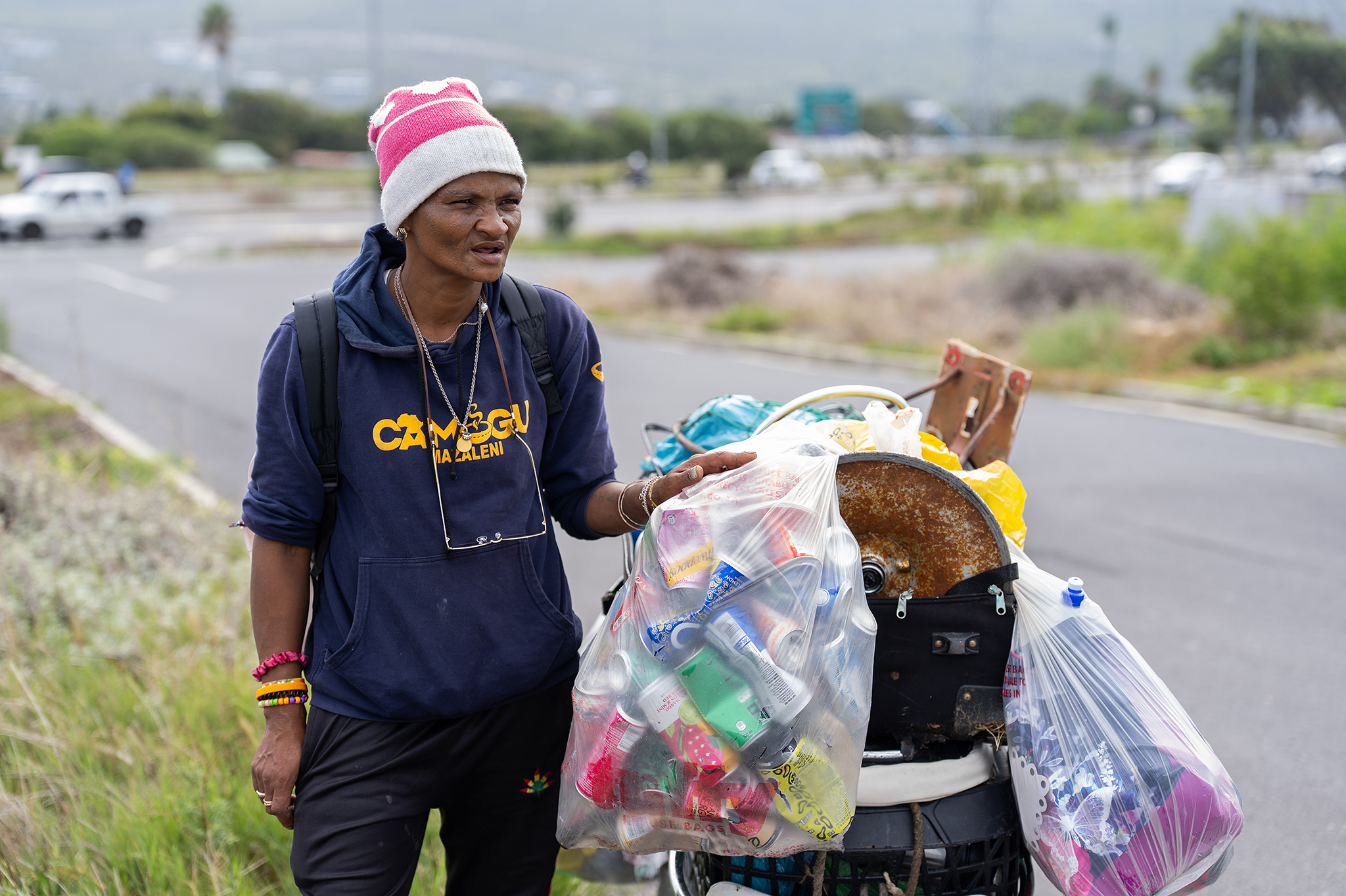 Chevon Roubain with a trolley of his belongings